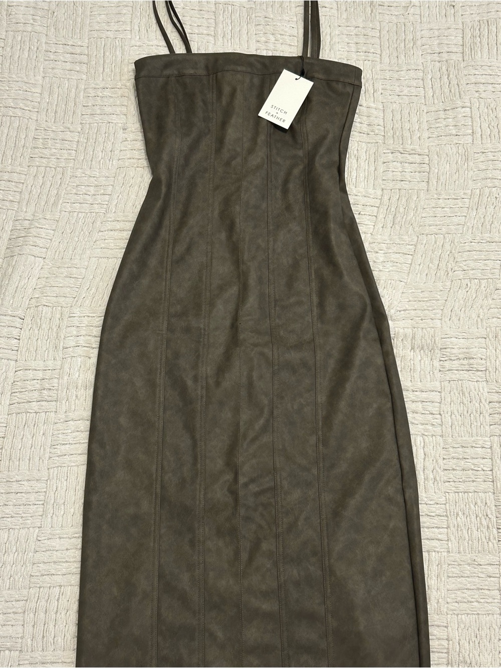 Stitch & Feather Brown Vegan Leather Bodycon Dress, Removable Straps - Picture 1 of 8